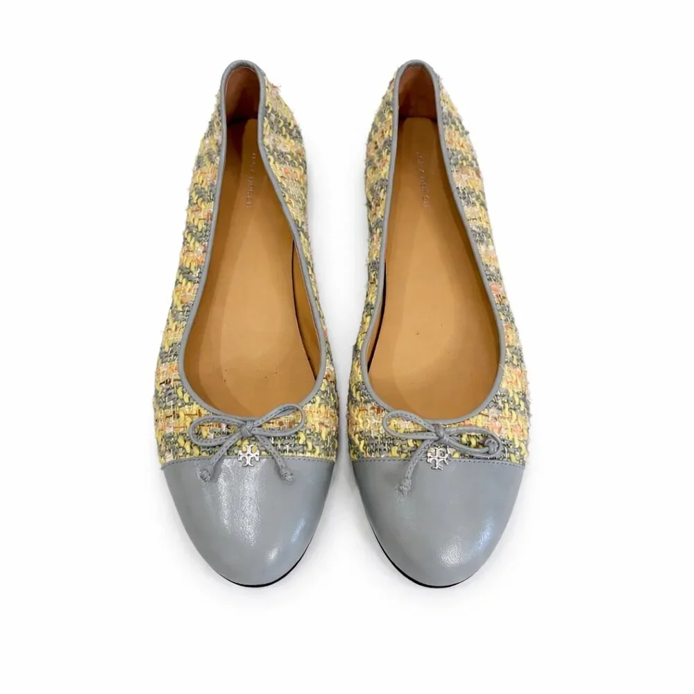 Tory Burch Womens Tweed & Leather Cap Toe Ballet Flats Size 11 - Picture 2 of 6
